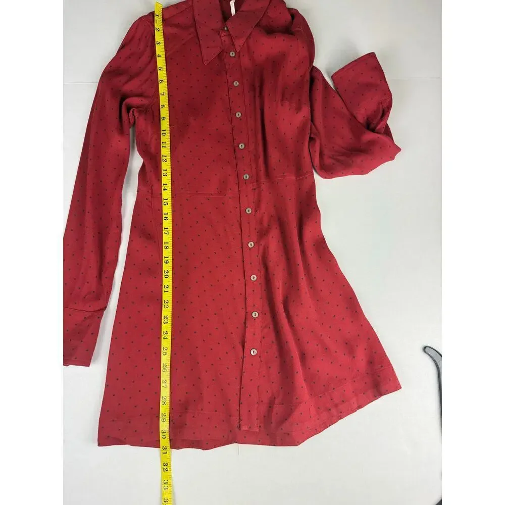 Free People Red Polka Dot Button-Up Dress - XS